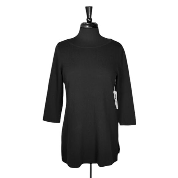 Chico's Women's Blouse Black Boat Neck Ribbed Knit Tunic Pullover Top 1 M/8 NWT - Picture 1 of 8